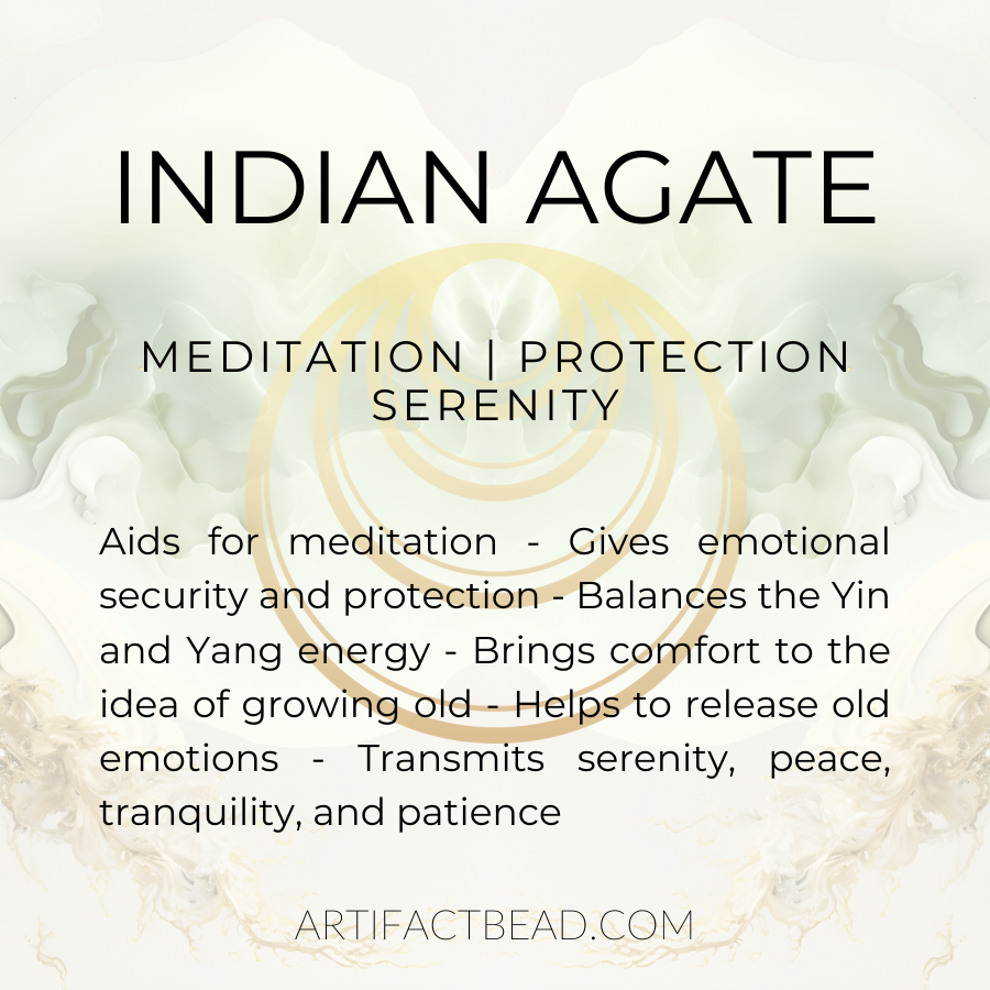 Indian Agate Pendant Necklace with Matte Black Seed Beads Men's Women's