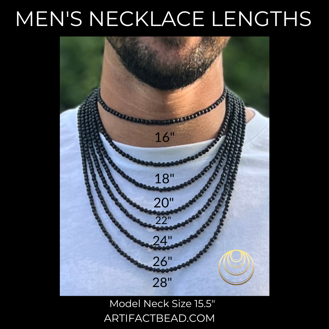 Men’s Masculine Beaded Collar Length Black Onyx and Tiger Eye Pendant Gemstone Necklace
