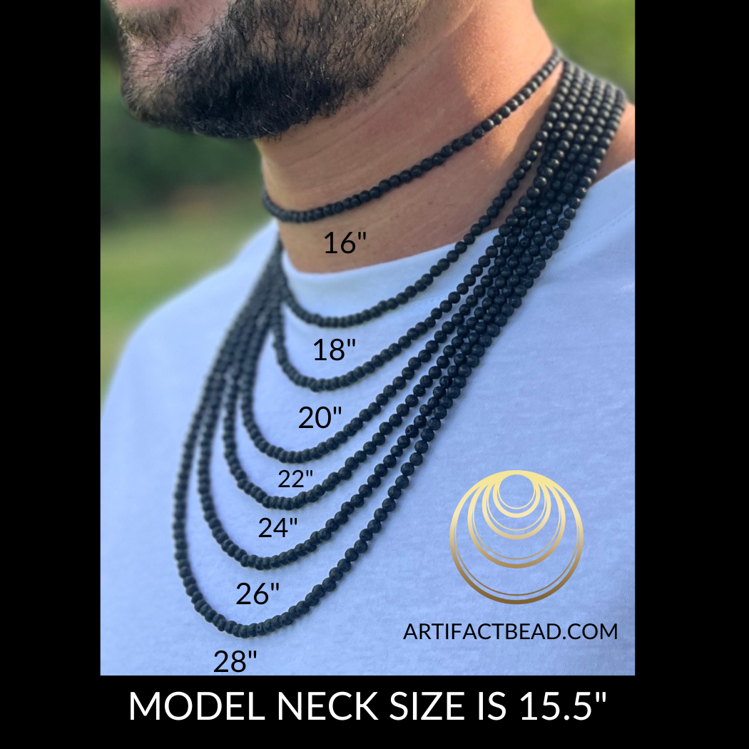 Men’s Masculine Beaded Collar Length Black Onyx and Tiger Eye Pendant Gemstone Necklace