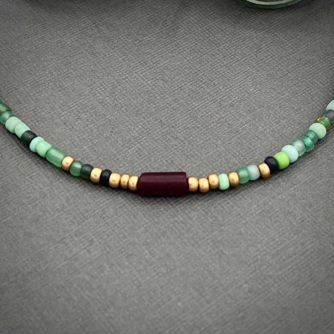 Beaded Choker Necklace Adjustable Necklace Boho Necklace Women's Necklace, Teen Necklace Green Beaded Necklace
