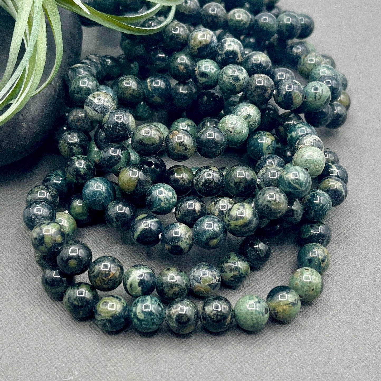 Kambaba Japser Bracelet, Gemstone Bracelet, 8mm Smooth Round Beaded Stretch Bracelet, men's bracelet, men's beaded bracelet, Green Bracelet