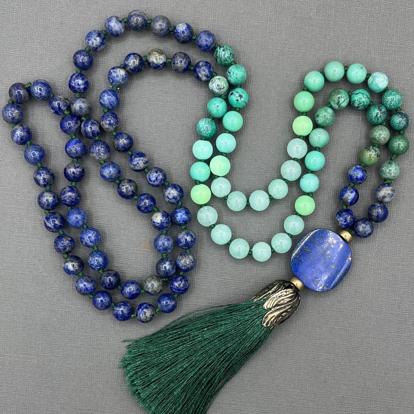 Lapis Lazuli, Blue Amazonite Mala Necklace, long necklace with tassel, Yoga gift, Meditation Beads, Yoga Beads, BoHo necklace, Prayer Beads