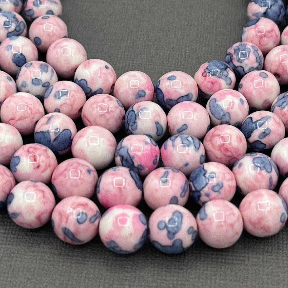 Pink/Blue 8mm Smooth Round Rain Flower Dyed Jasper Gemstone Strand of Beads