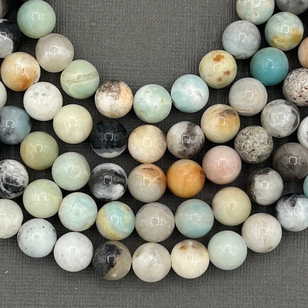 Natural 4mm/6mm/8mm Smooth Round Flower Amazonite Gemstone Strand of Beads