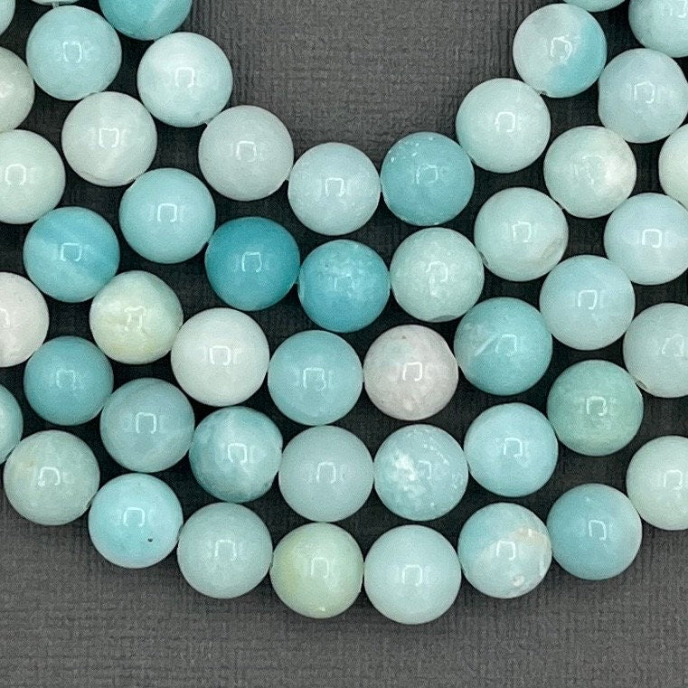 Natural 4mm/6mm/8mm Smooth Round Blue Amazonite Gemstone Strand of Beads