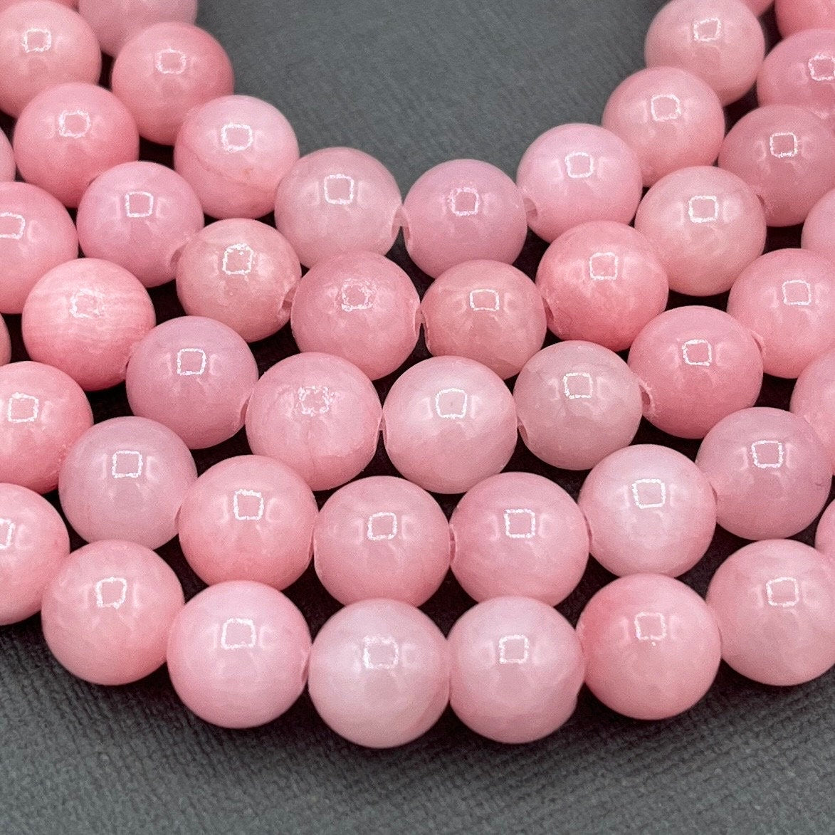 Natural 8mm Pink Smooth Round Masha Jade Strand of Beads