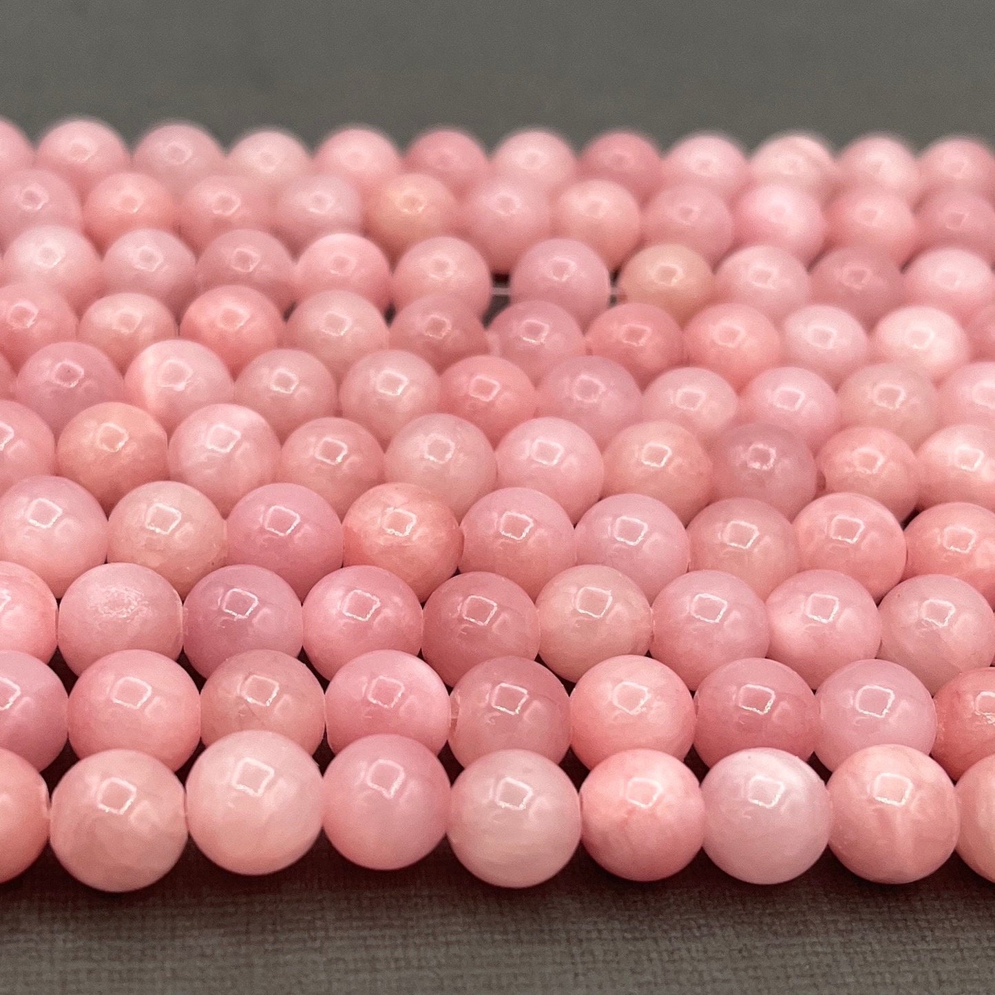 Natural 8mm Pink Smooth Round Masha Jade Strand of Beads