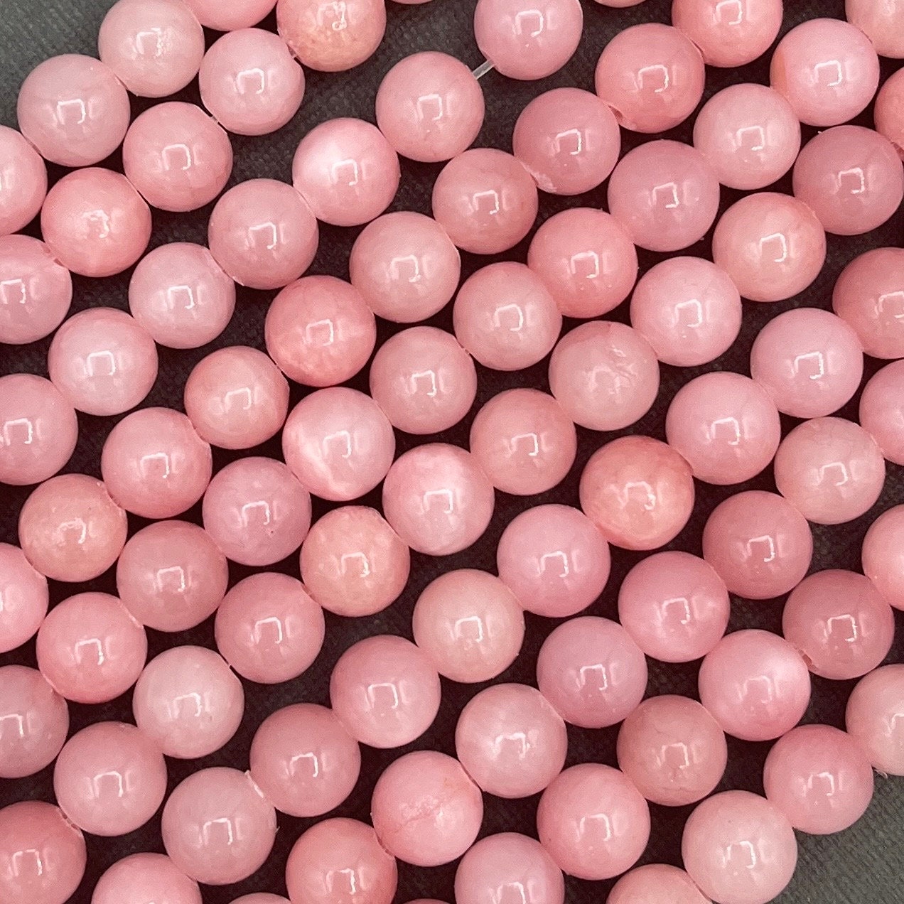 Natural 8mm Pink Smooth Round Masha Jade Strand of Beads
