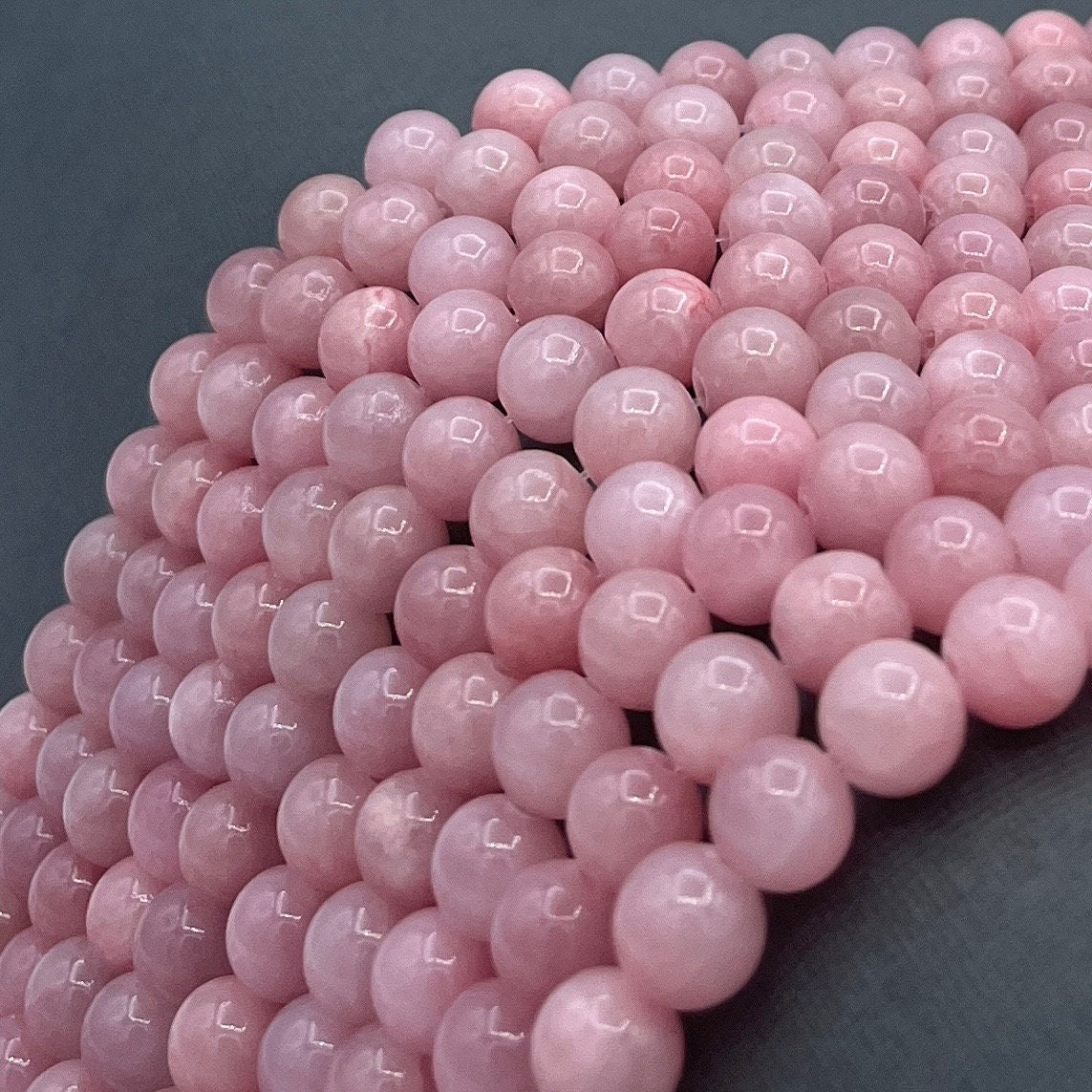 Natural 8mm Pink Smooth Round Masha Jade Strand of Beads