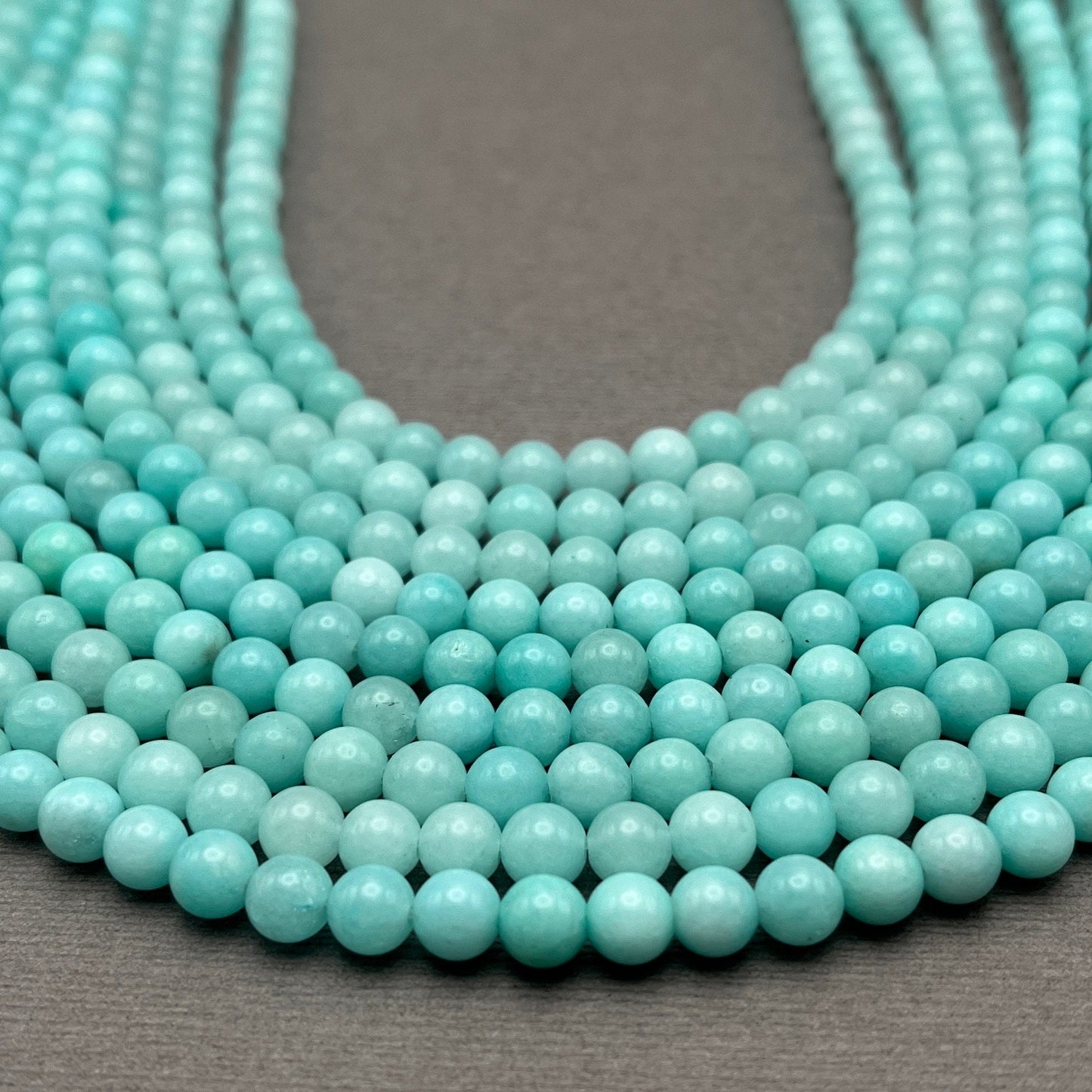 Natural 6mm Smooth Round Light Blue Jade Gemstone Strand of Beads