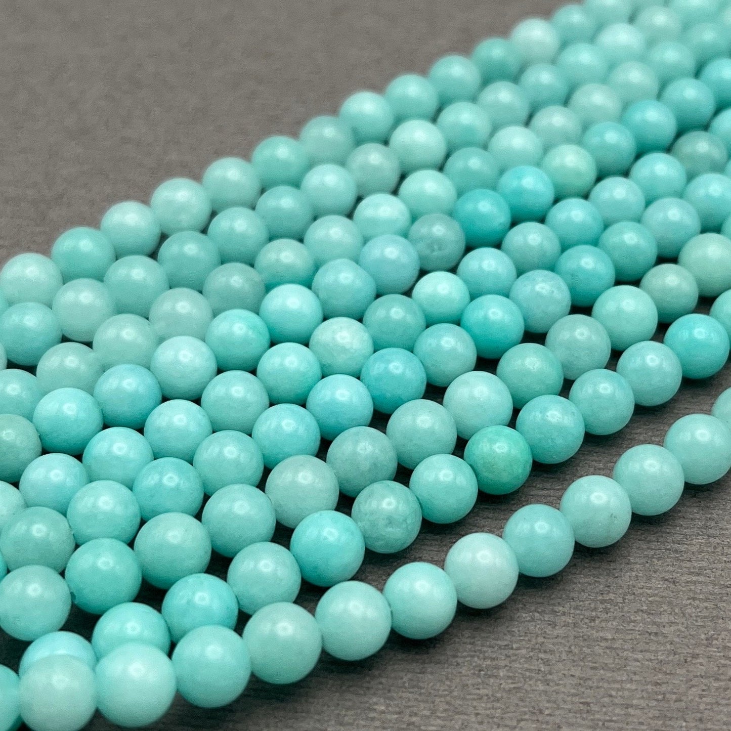 Natural 6mm Smooth Round Light Blue Jade Gemstone Strand of Beads