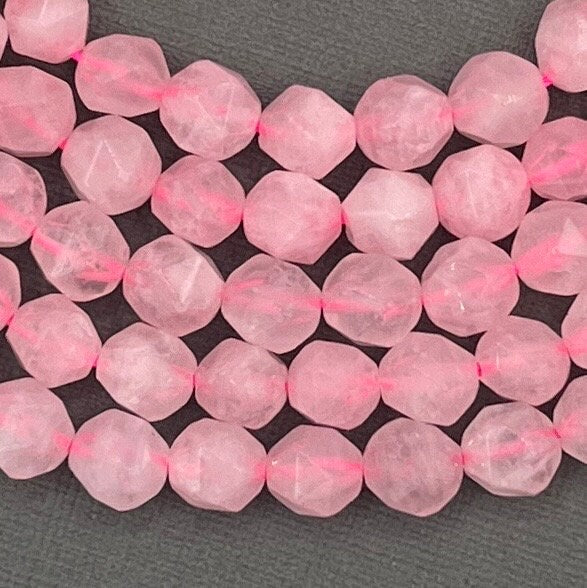 Natural 4mm/6mm/8mm Rose Quartz Faceted Round Star Cut Gemstone Strand of Beads