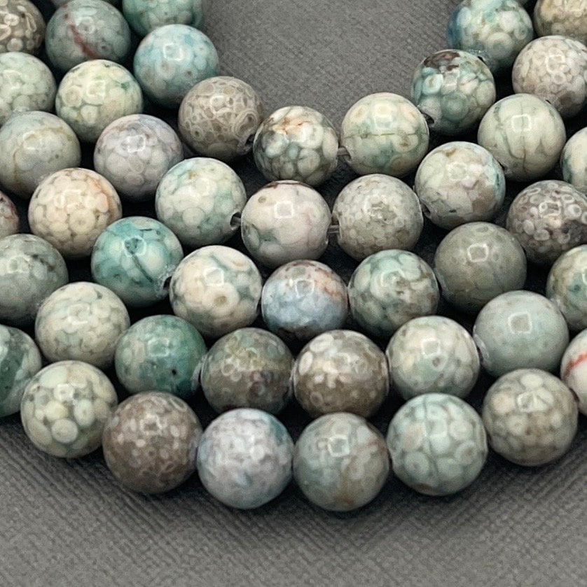 8mm Maifanite/Maifan Coral Fossil Round Dyed Blue Gemstone Strand of Beads