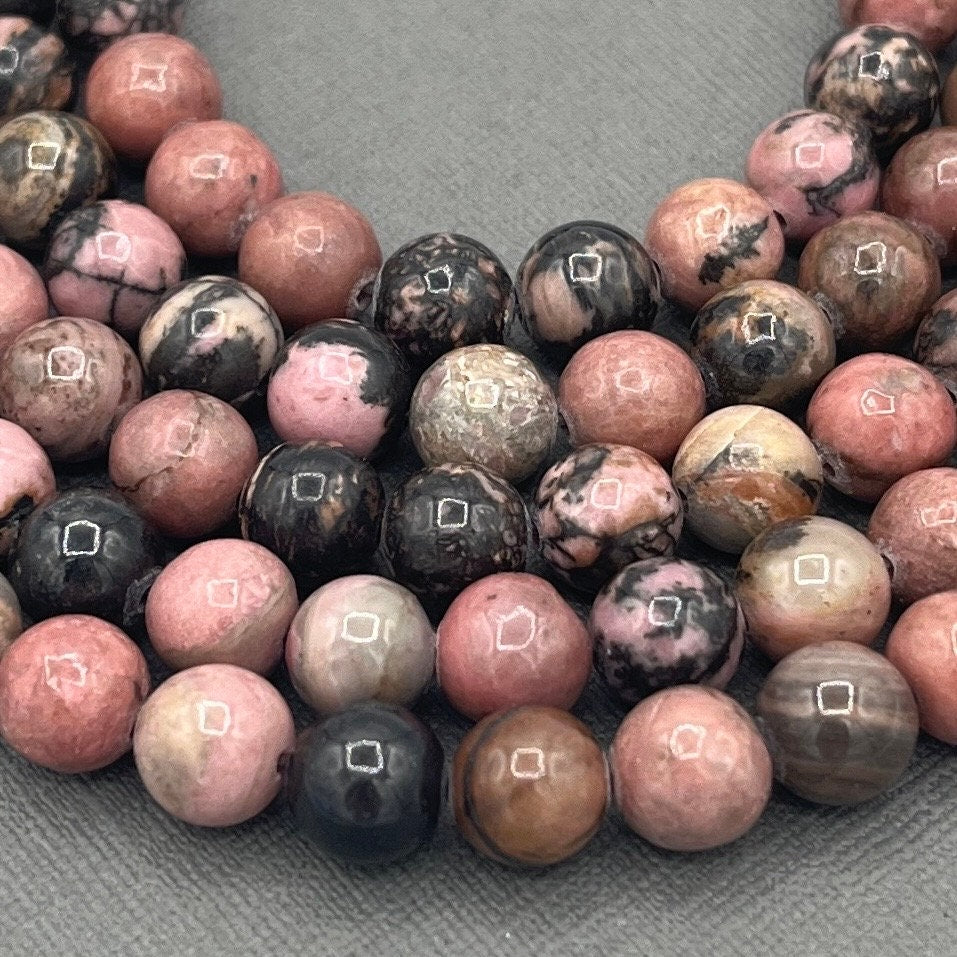 Natural 8mm/6mm/4mm Smooth Round Rhodonite Gemstone Strand of Beads