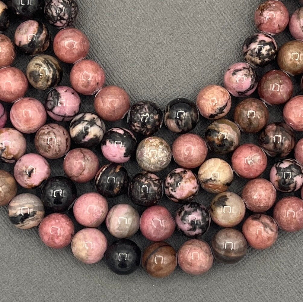 Natural 8mm/6mm/4mm Smooth Round Rhodonite Gemstone Strand of Beads