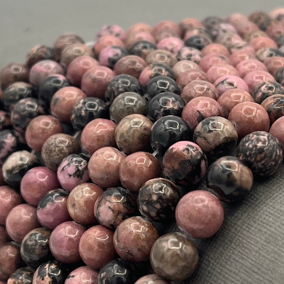 Natural 8mm/6mm/4mm Smooth Round Rhodonite Gemstone Strand of Beads