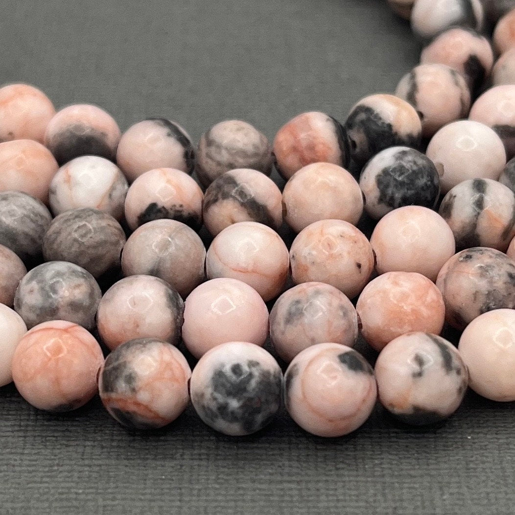 8mm Smooth Round Zebra Jasper Gemstone Strand of Beads