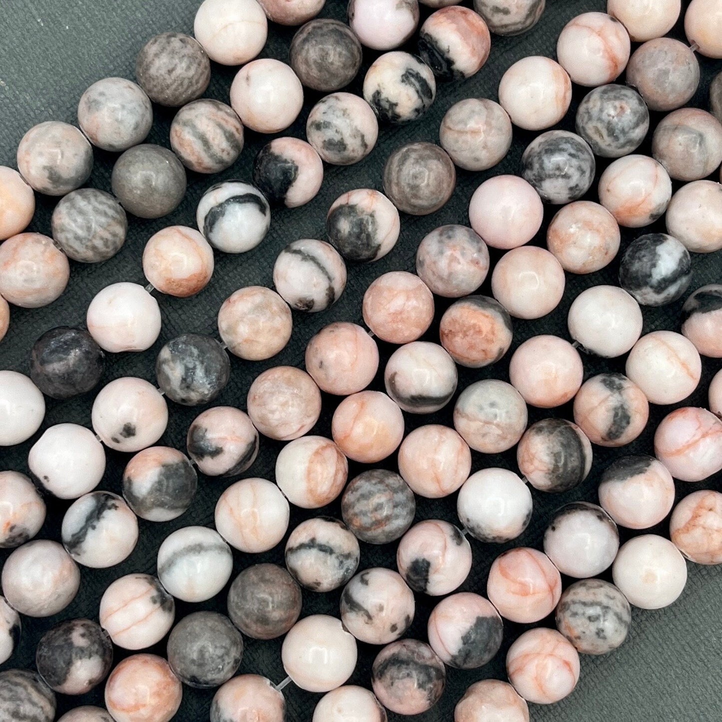 8mm Smooth Round Zebra Jasper Gemstone Strand of Beads