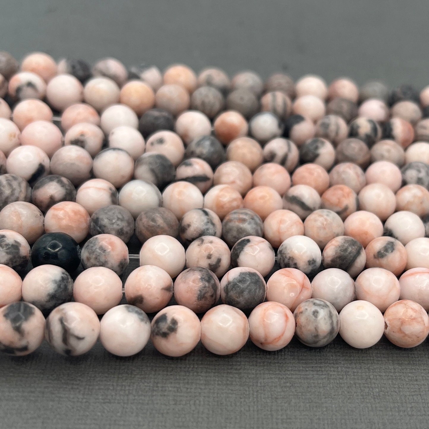 8mm Smooth Round Zebra Jasper Gemstone Strand of Beads