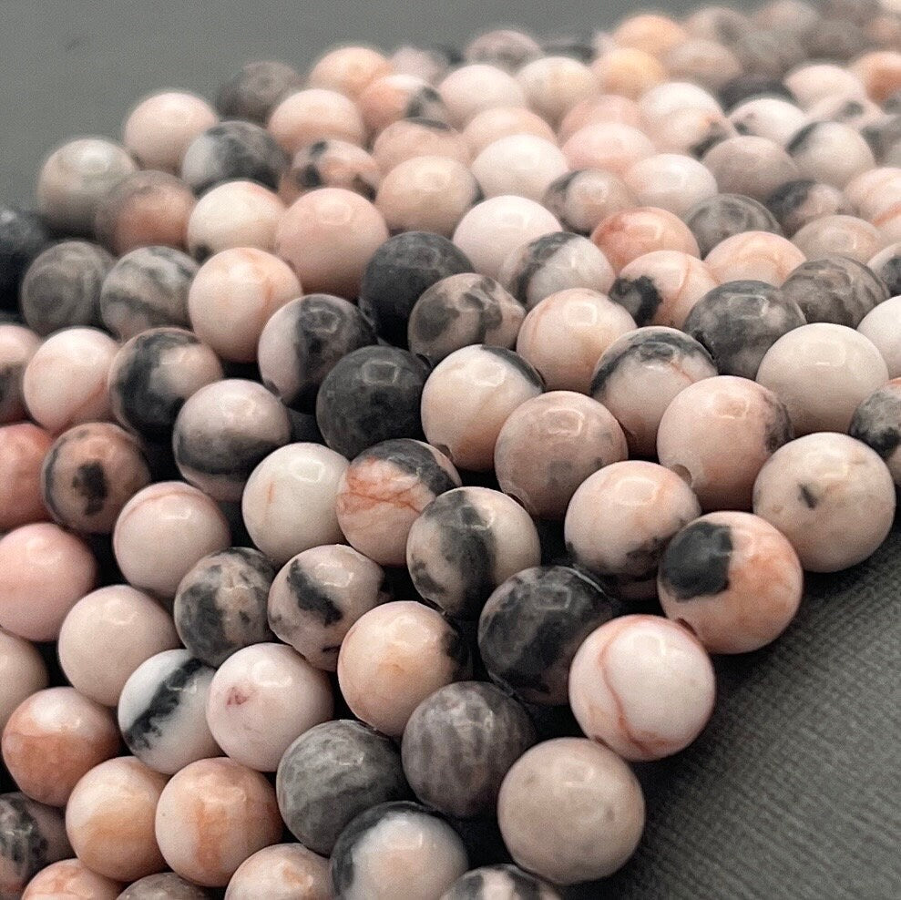 8mm Smooth Round Zebra Jasper Gemstone Strand of Beads