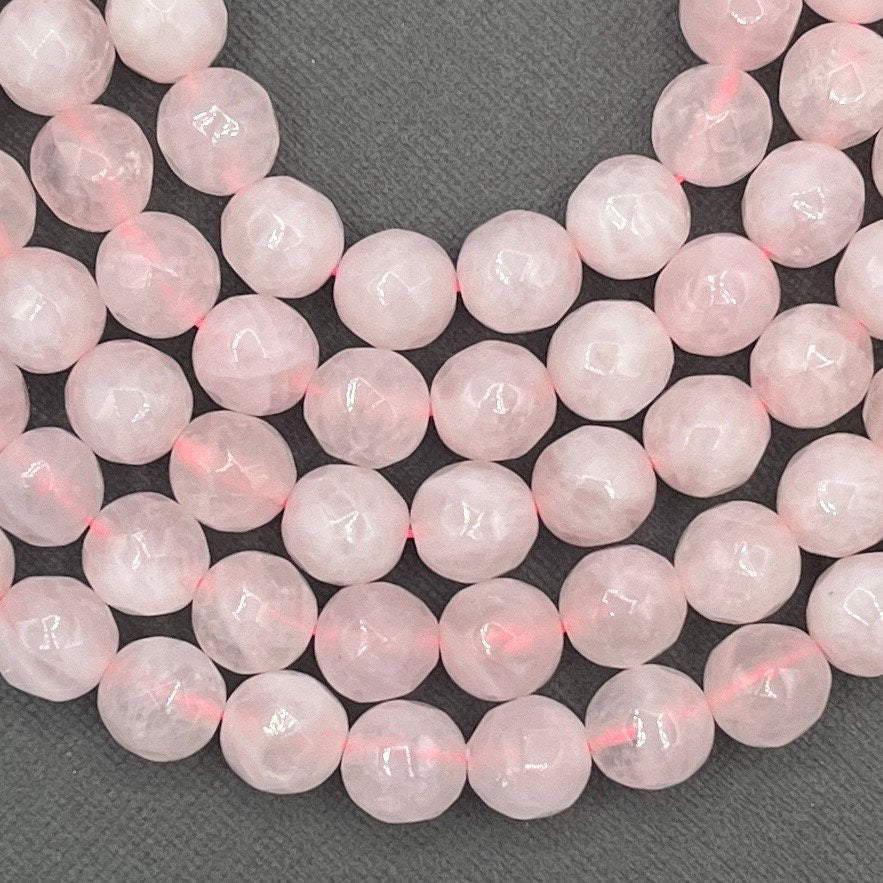 Natural 4mm/6mm/8mm Round Faceted Rose Quartz Gemstone Strand of Beads