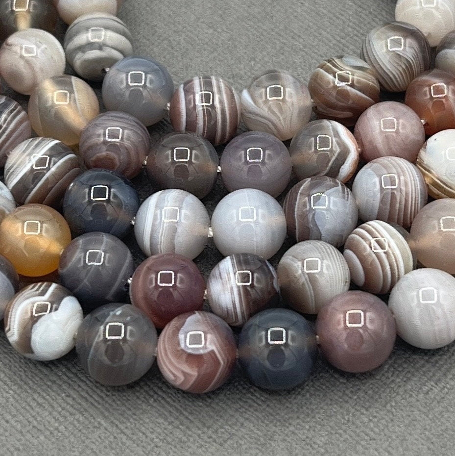 Natural 8mm Smooth Round Botswana Agate Strand of Beads