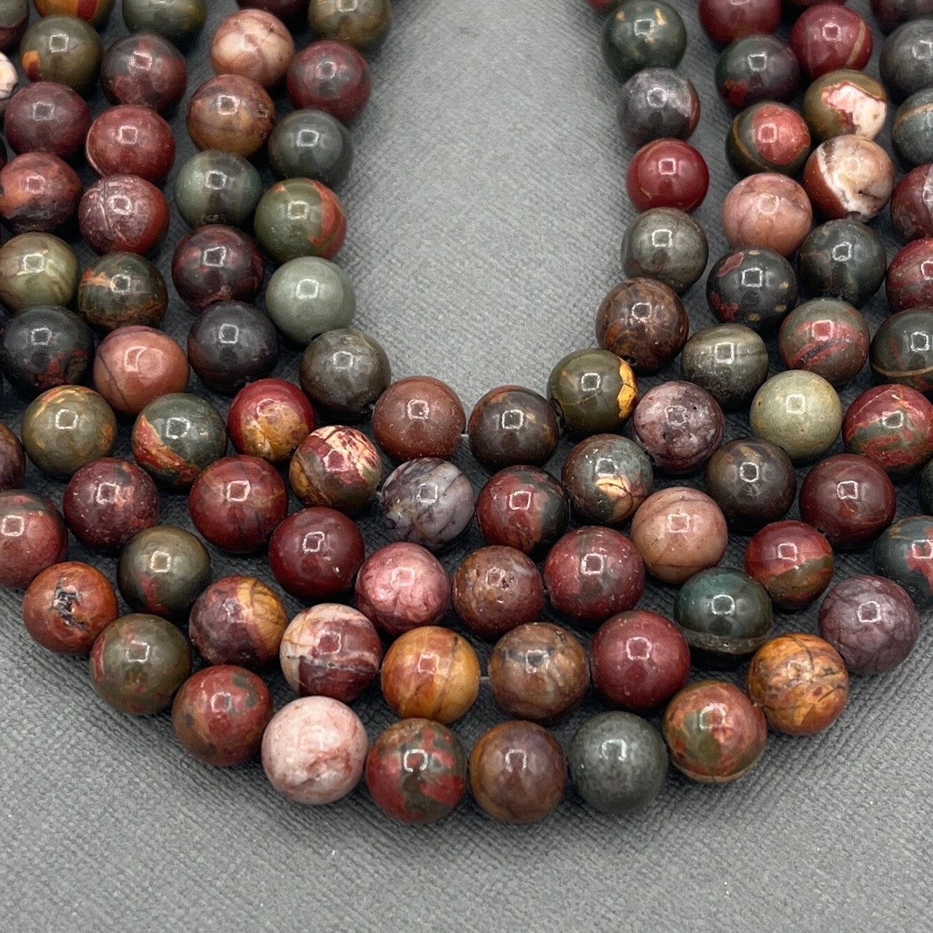 Natural 8mm Smooth Round Picasso Jasper Gemstone Strand of Beads, Red Creek Jasper