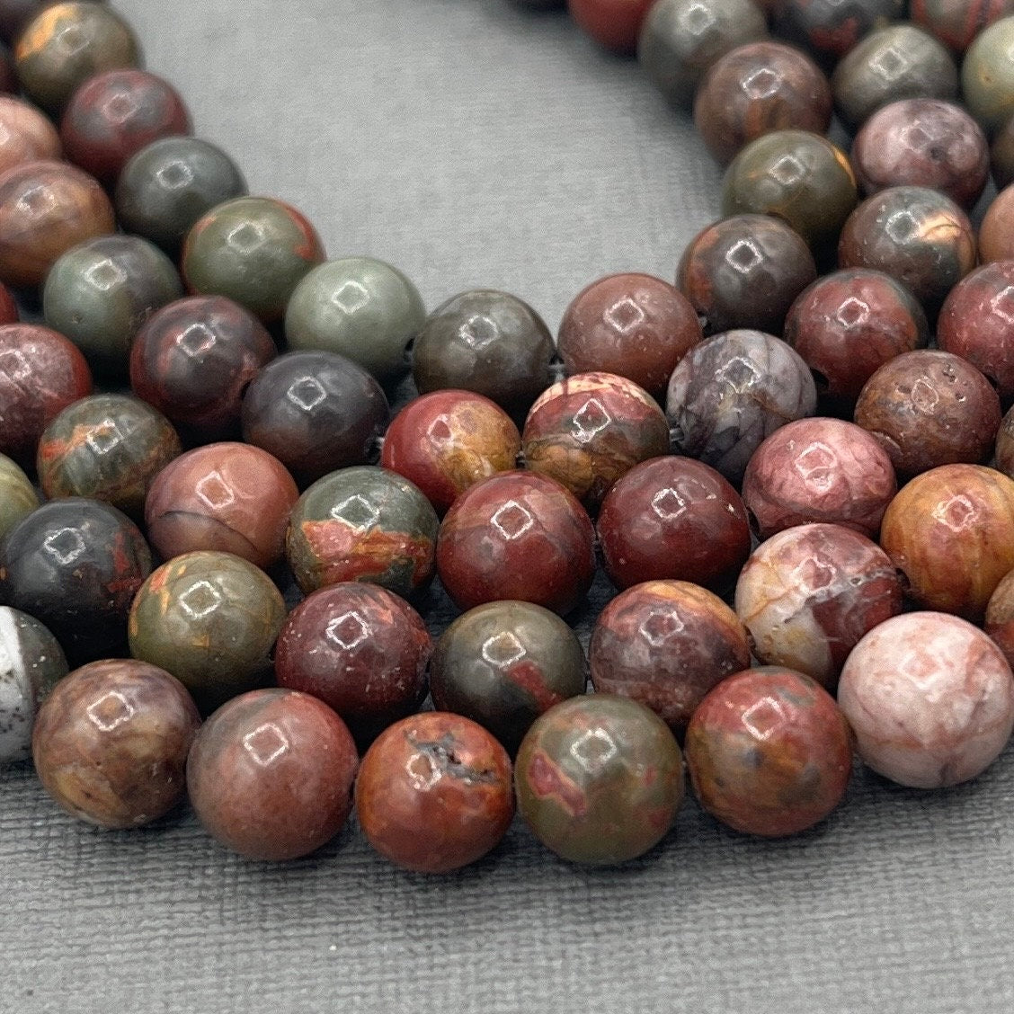 Natural 8mm Smooth Round Picasso Jasper Gemstone Strand of Beads, Red Creek Jasper