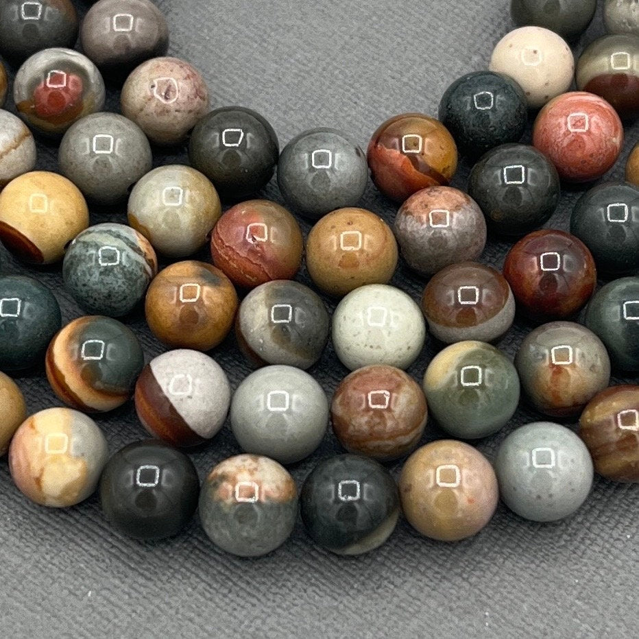 Natural 4mm/6mm/8mm Smooth Round Polychrome Jasper/Desert Jasper Gemstone Strand of Beads