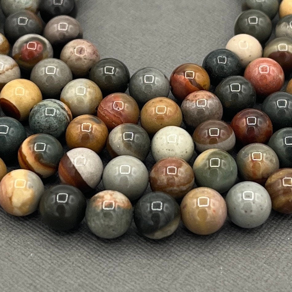 Natural 4mm/6mm/8mm Smooth Round Polychrome Jasper/Desert Jasper Gemstone Strand of Beads