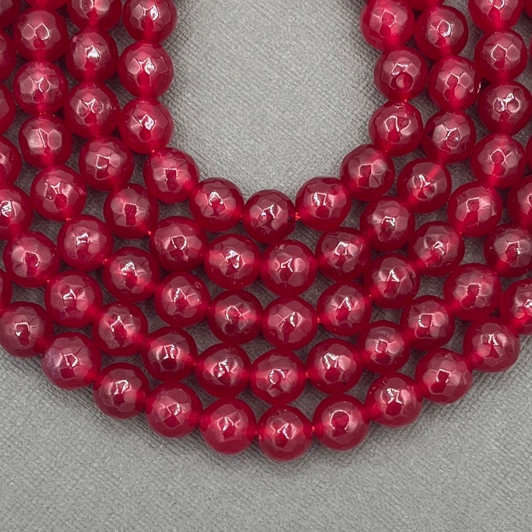 Natural 8mm Round Faceted Deep Cranberry Red Jade Strand of Beads