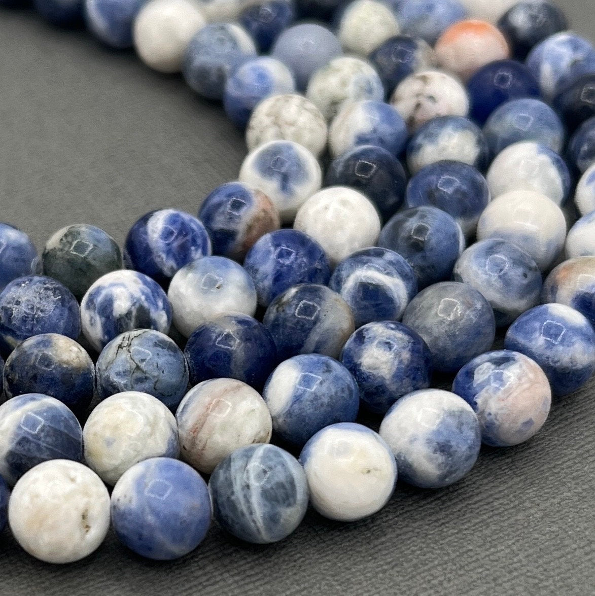 Natural 8mm Smooth Round Sodalite Blue Gemstone Strand of Beads