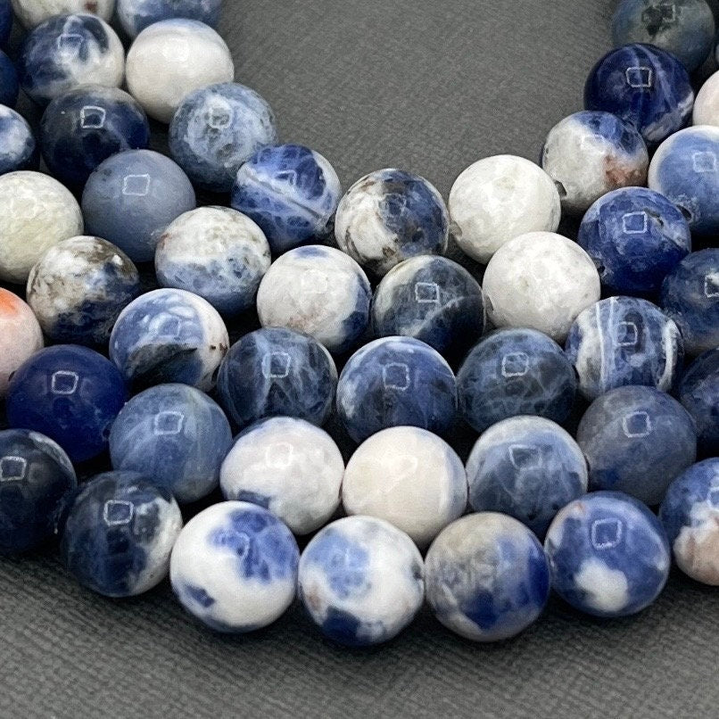 Natural 8mm Smooth Round Sodalite Blue Gemstone Strand of Beads
