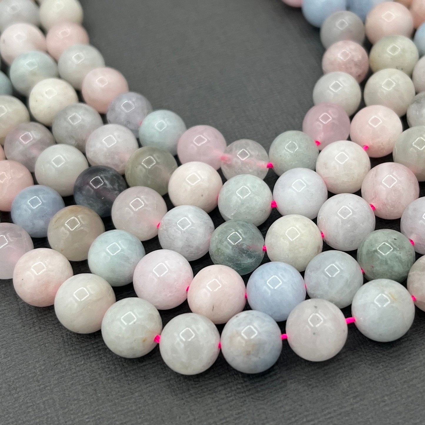 Natural 8mm Smooth Round Morganite Gemstone Strand of Beads
