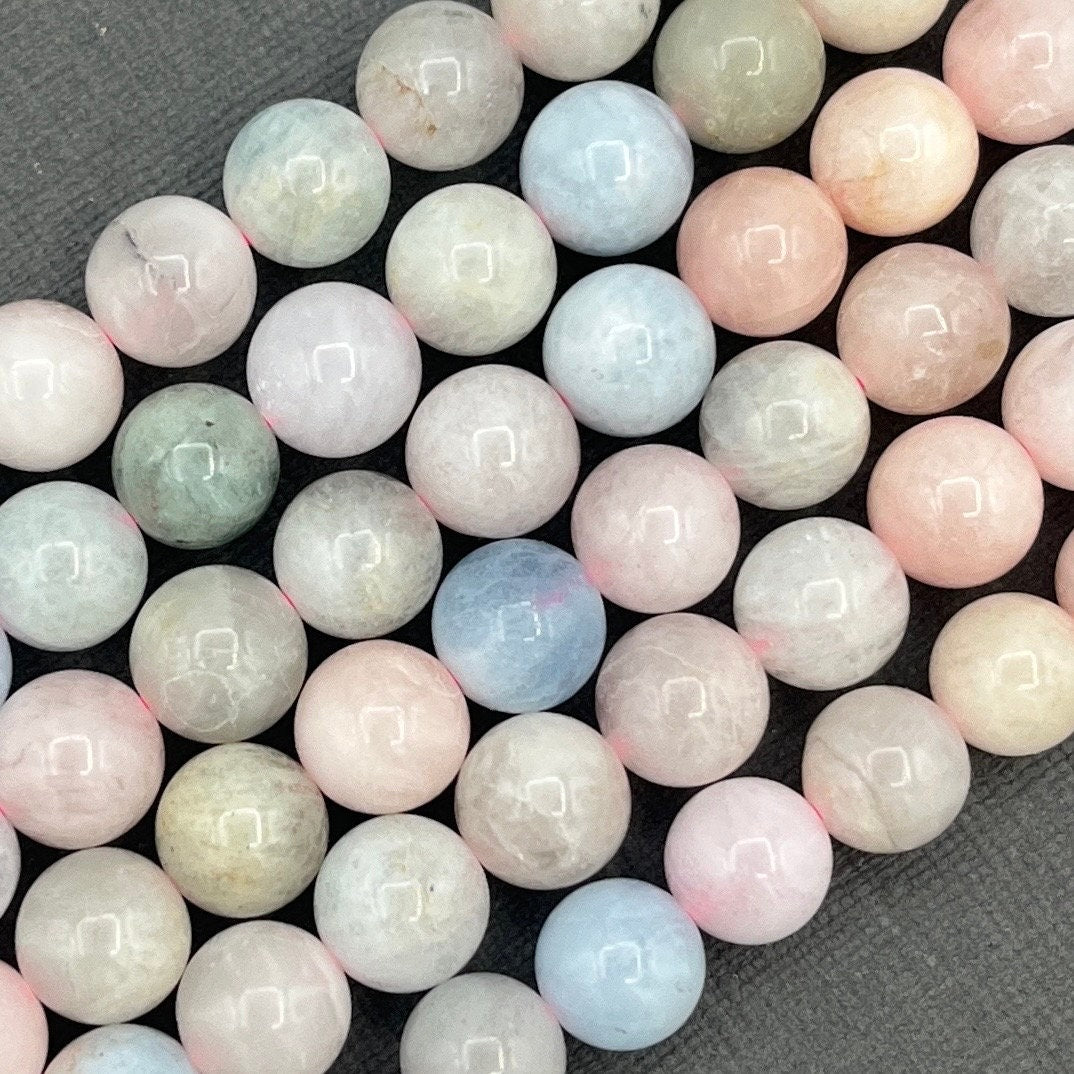 Natural 8mm Smooth Round Morganite Gemstone Strand of Beads