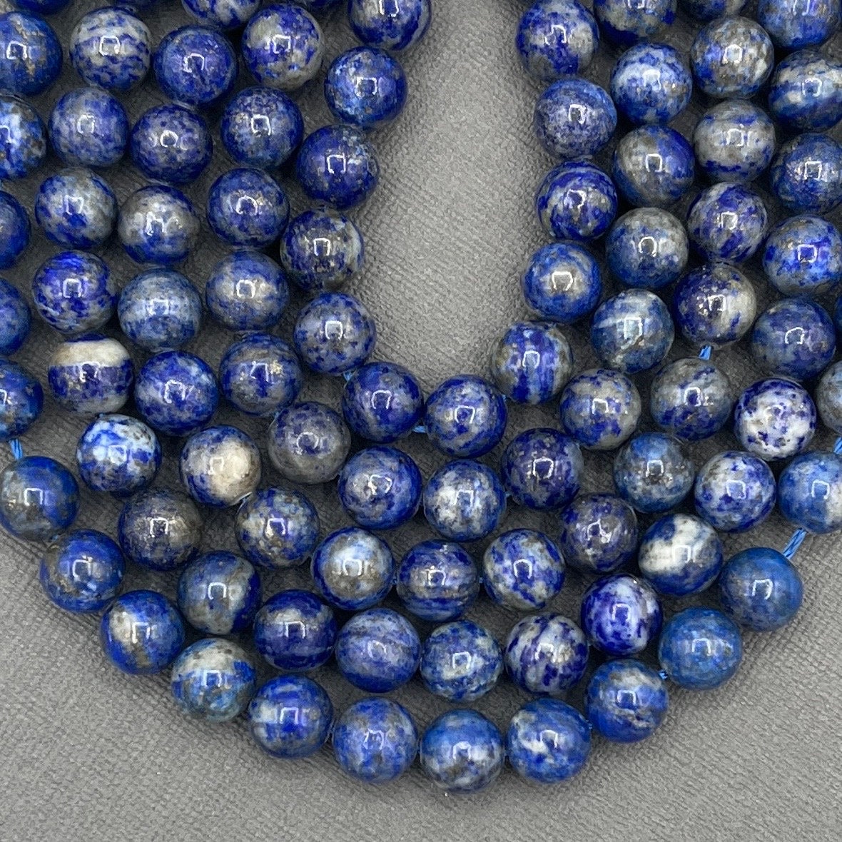 Natural 8mm Lapis Lazuli Smooth Round Gemstone Strand of Beads