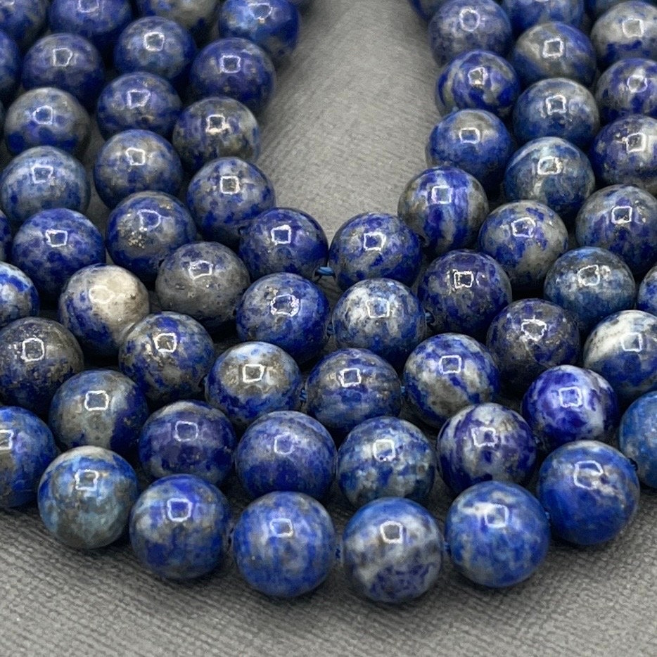 Natural 8mm Lapis Lazuli Smooth Round Gemstone Strand of Beads