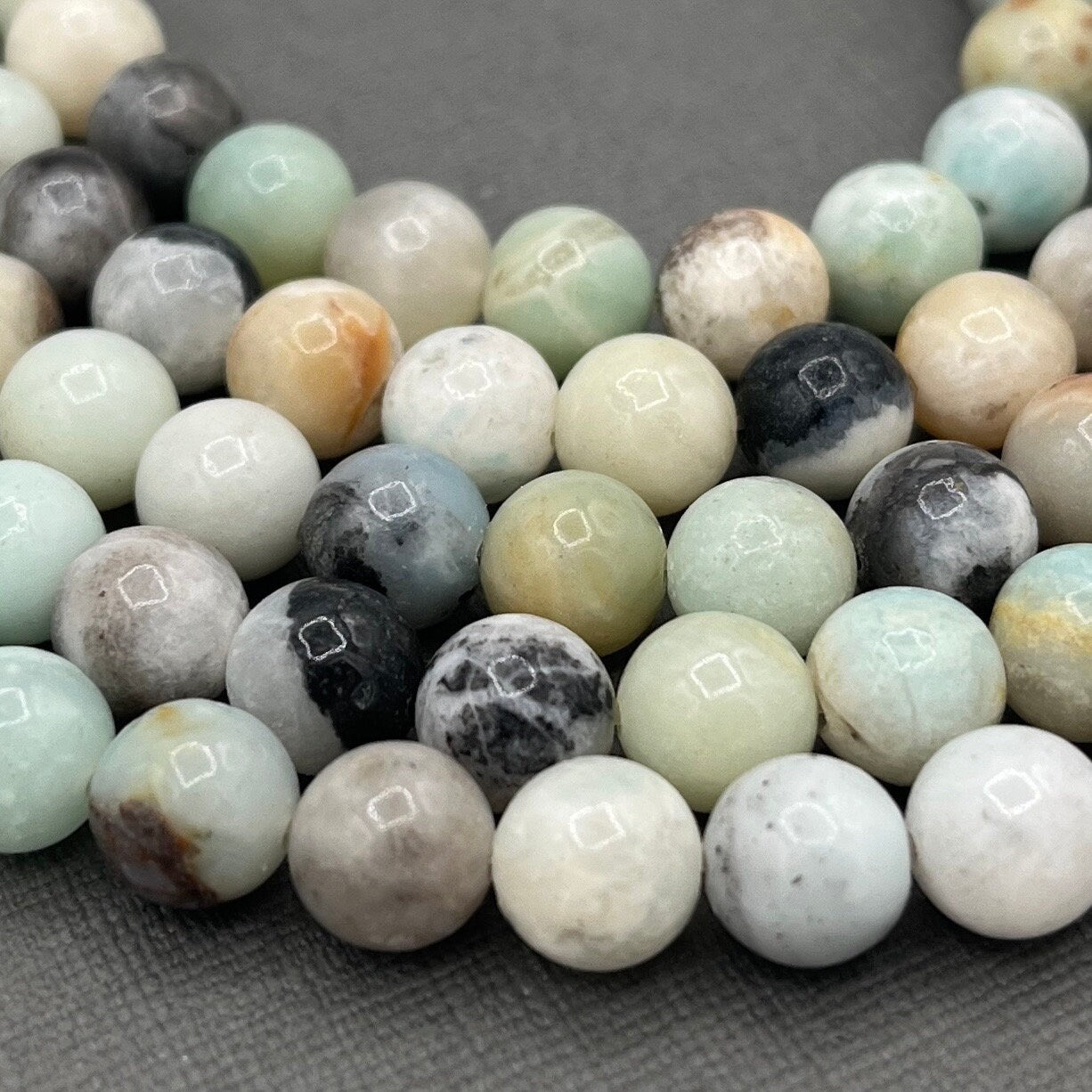 Natural 4mm/6mm/8mm Smooth Round Flower Amazonite Gemstone Strand of Beads