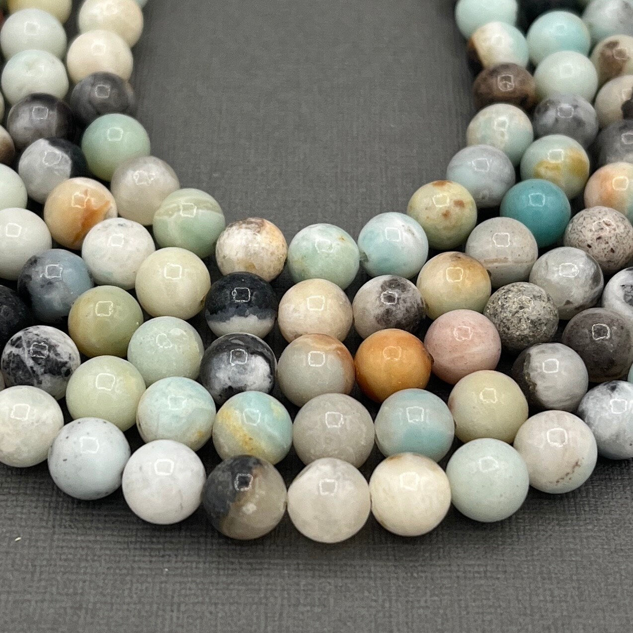 Natural 4mm/6mm/8mm Smooth Round Flower Amazonite Gemstone Strand of Beads