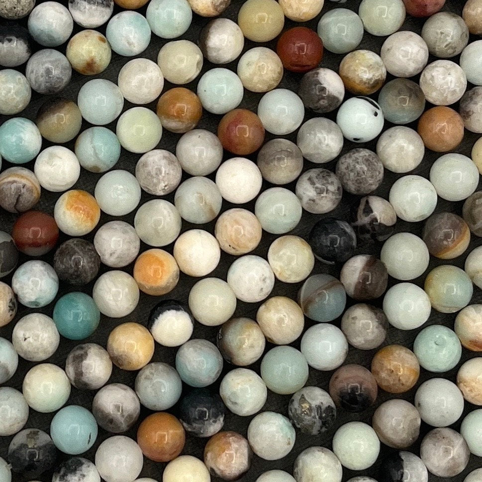 Natural 4mm/6mm/8mm Smooth Round Flower Amazonite Gemstone Strand of Beads