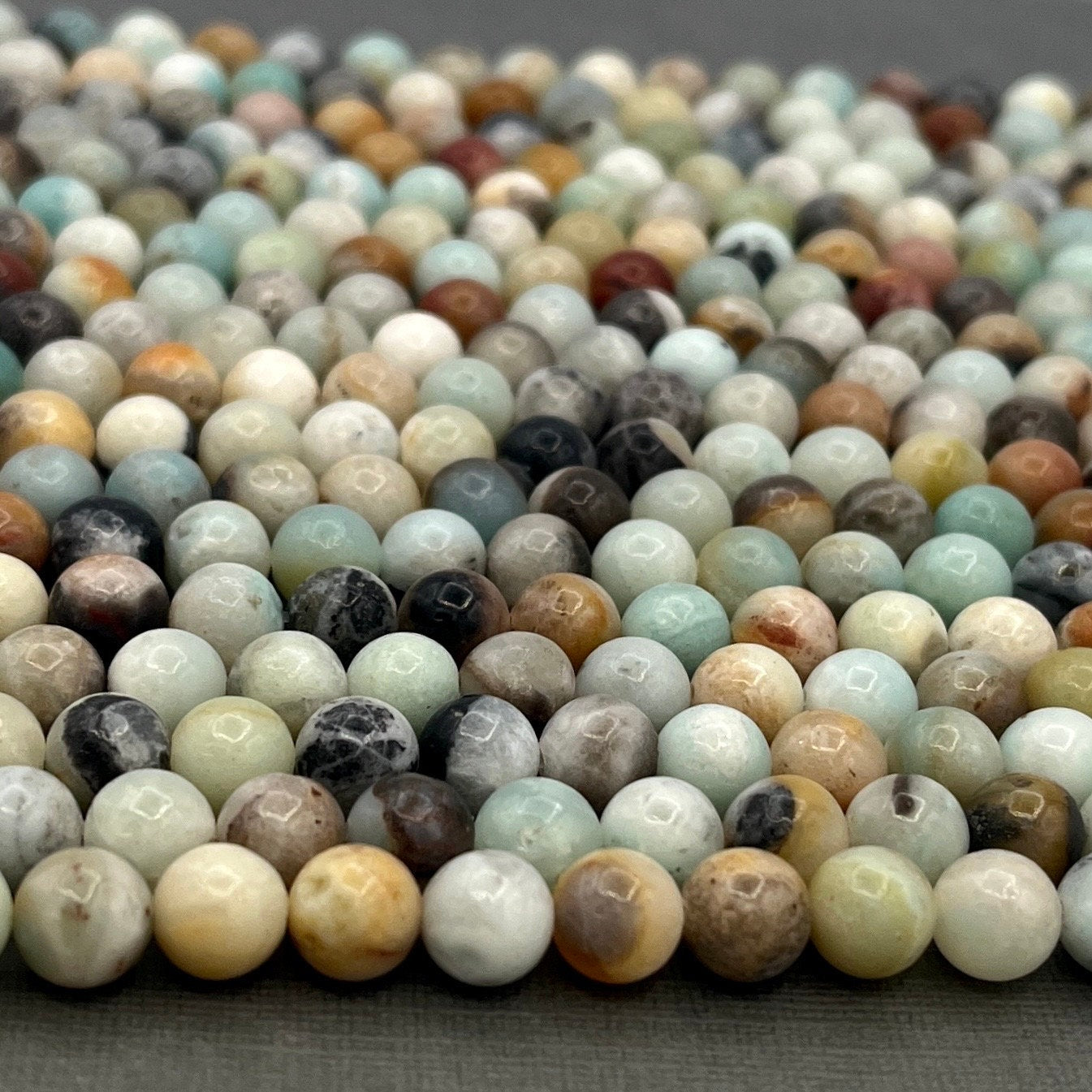 Natural 4mm/6mm/8mm Smooth Round Flower Amazonite Gemstone Strand of Beads
