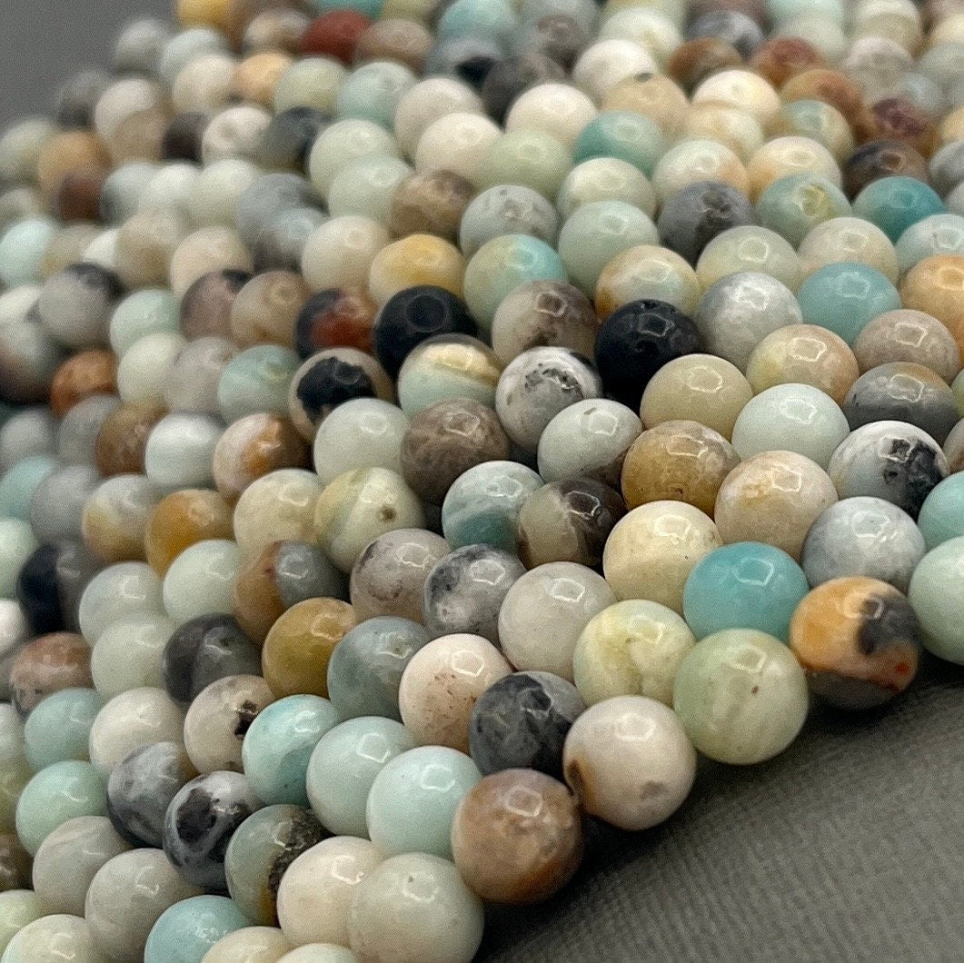 Natural 4mm/6mm/8mm Smooth Round Flower Amazonite Gemstone Strand of Beads