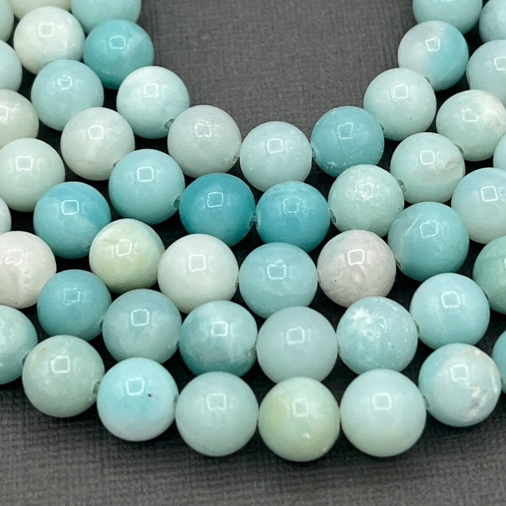 Natural 4mm/6mm/8mm Smooth Round Blue Amazonite Gemstone Strand of Beads