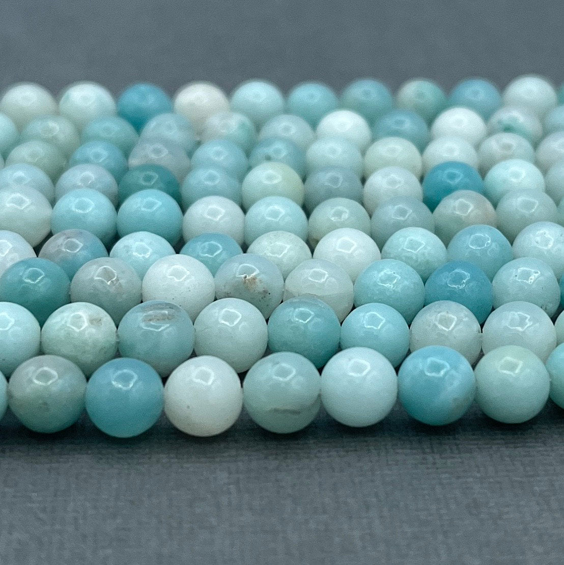 Natural 4mm/6mm/8mm Smooth Round Blue Amazonite Gemstone Strand of Beads