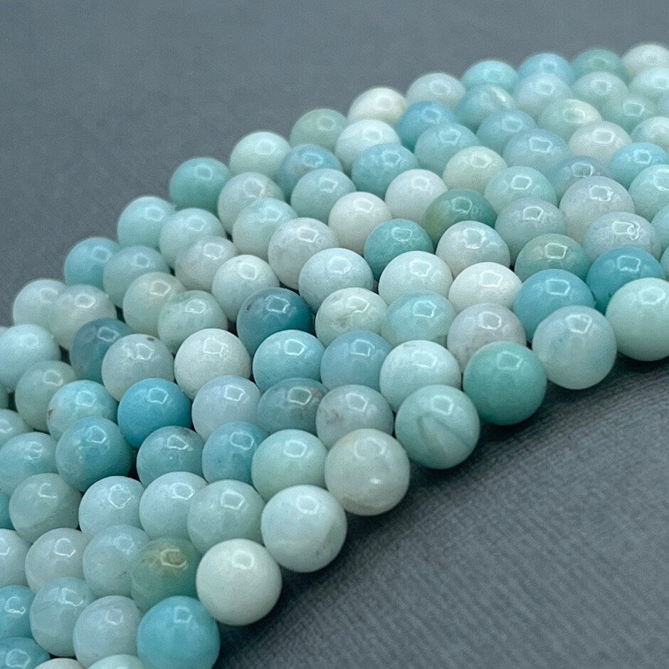 Natural 4mm/6mm/8mm Smooth Round Blue Amazonite Gemstone Strand of Beads