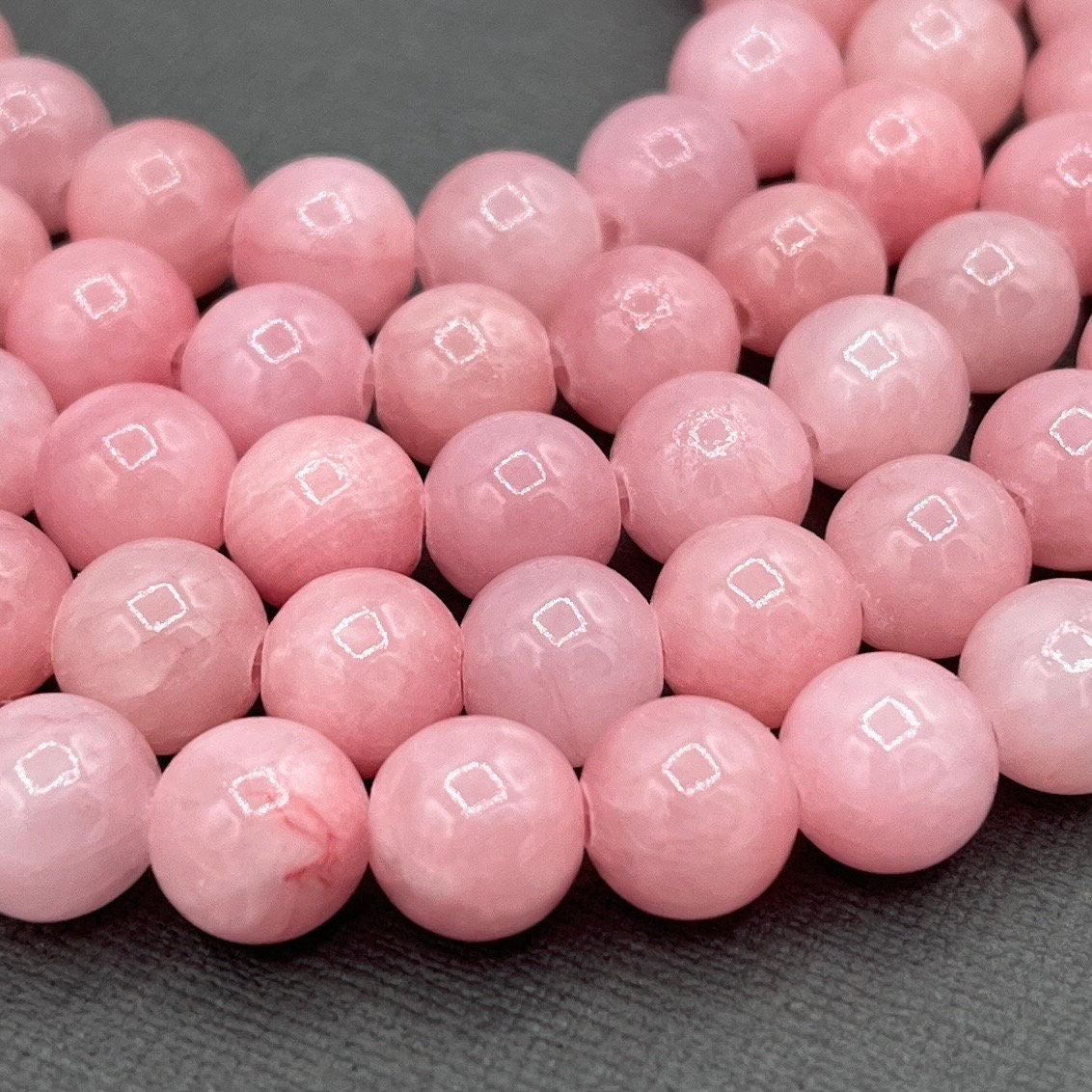 Natural 8mm Pink Smooth Round Masha Jade Strand of Beads
