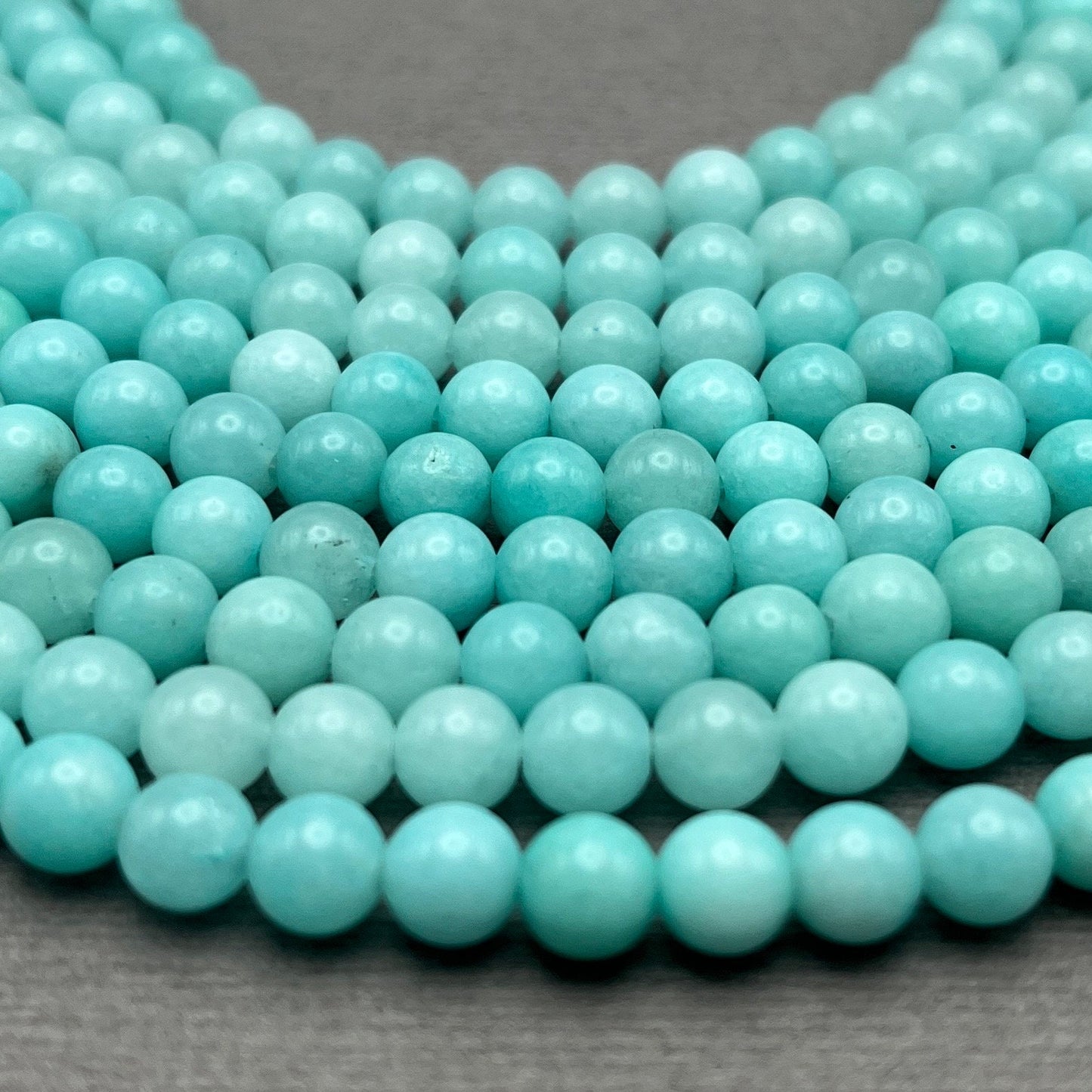Natural 6mm Smooth Round Light Blue Jade Gemstone Strand of Beads