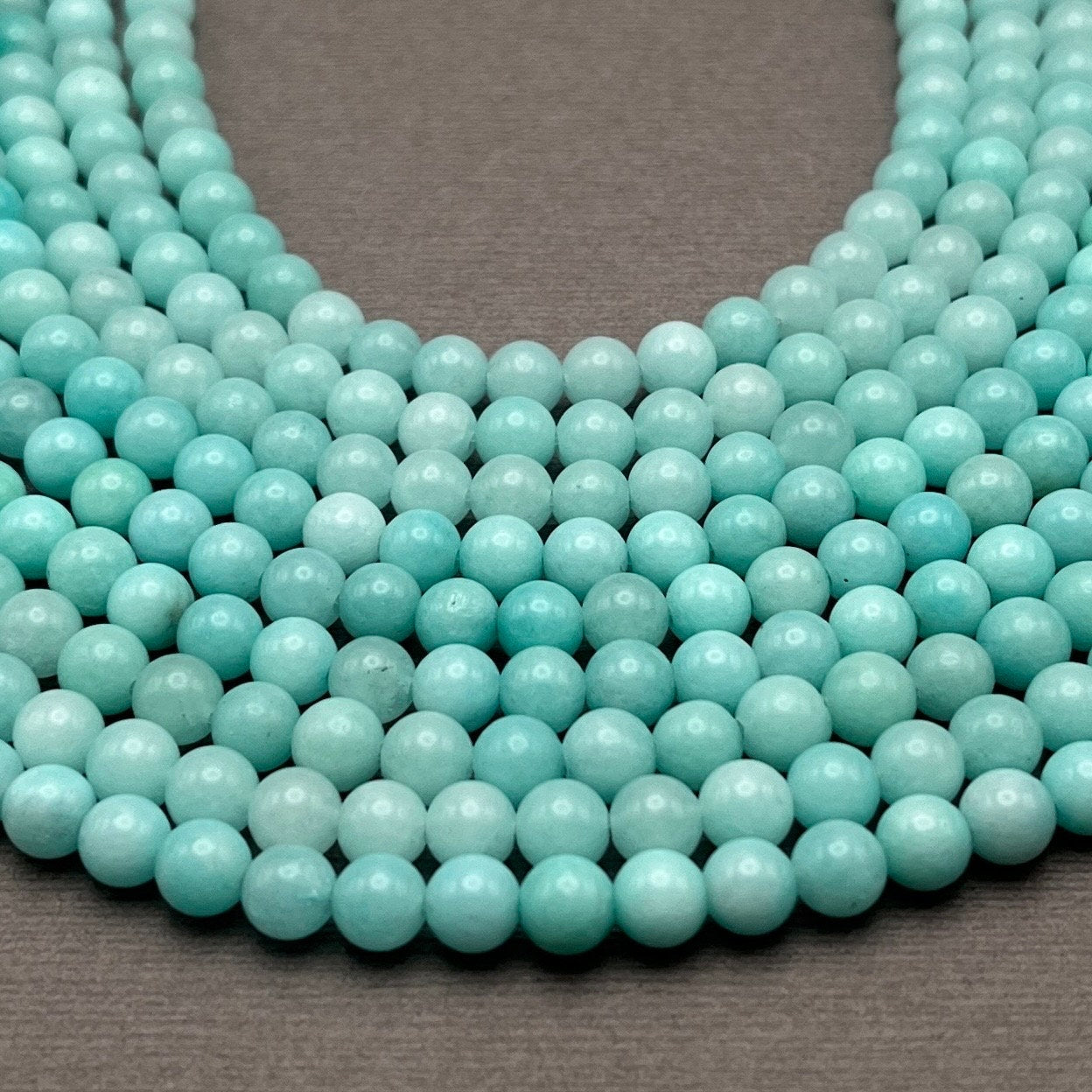 Natural 6mm Smooth Round Light Blue Jade Gemstone Strand of Beads