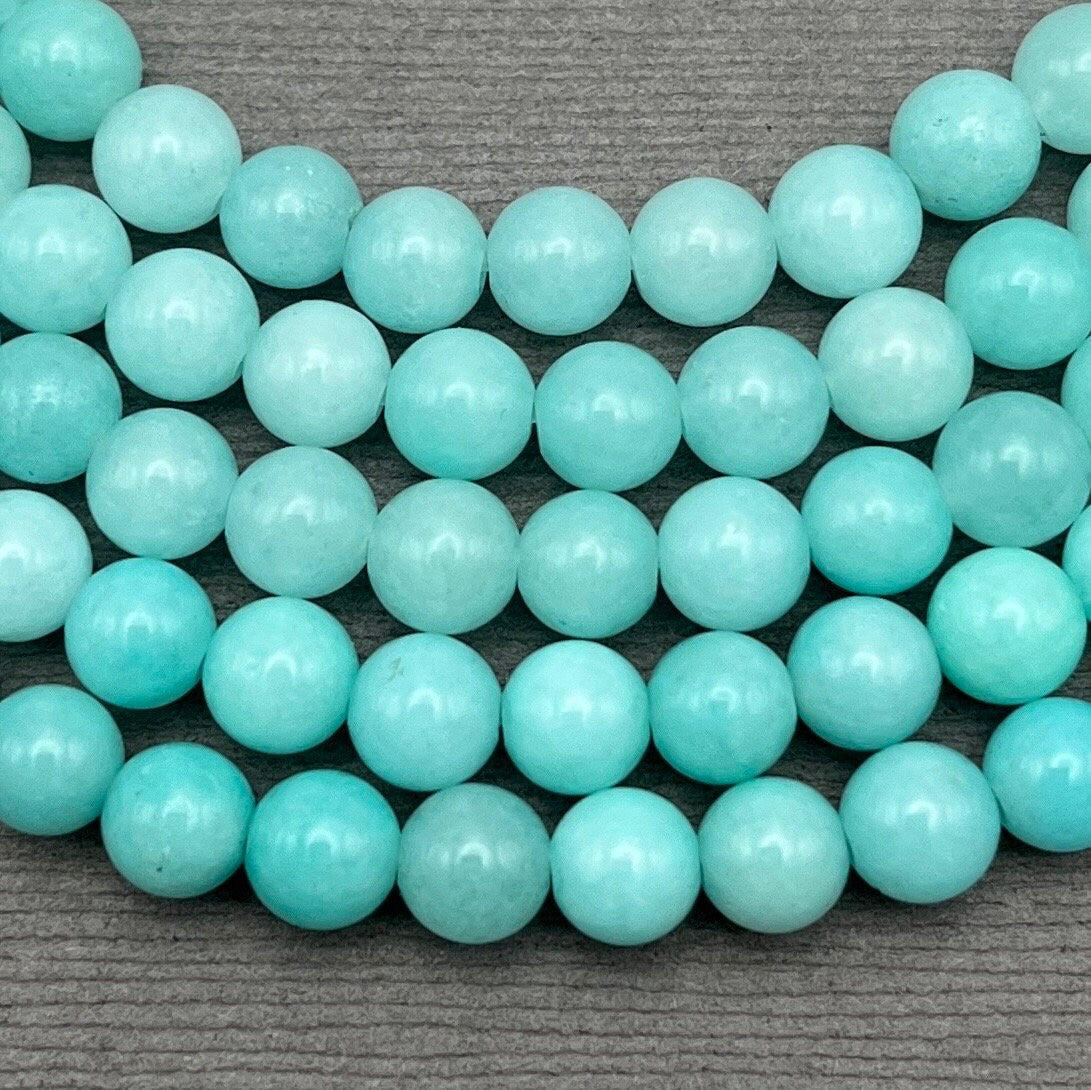 Natural 6mm Smooth Round Light Blue Jade Gemstone Strand of Beads