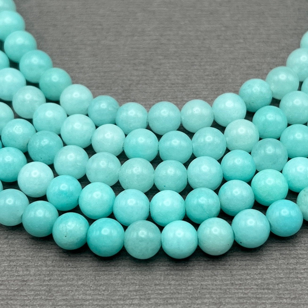Natural 6mm Smooth Round Light Blue Jade Gemstone Strand of Beads